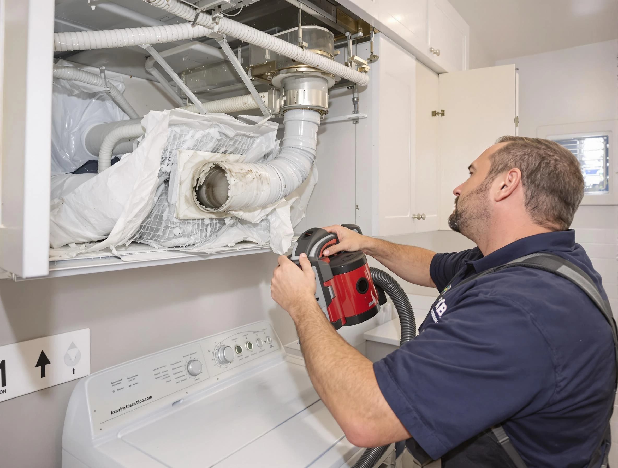 Apache Junction Dryer Vent Cleaning technician performing professional exhaust vent cleaning at a residential property in Apache Junction