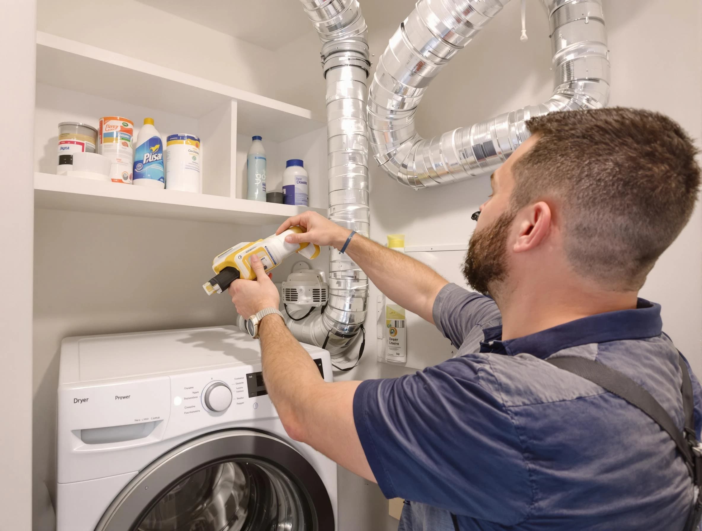 Apache Junction Dryer Vent Cleaning technician performing dryer vent cleaning at a home in Apache Junction