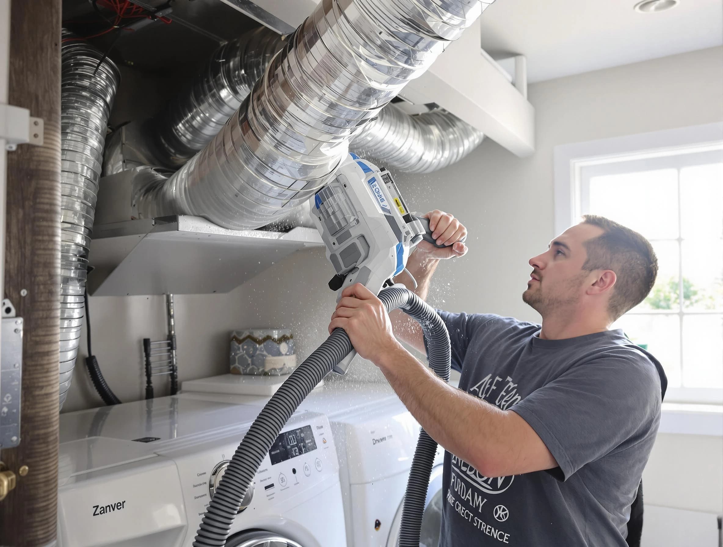 Apache Junction Dryer Vent Cleaning specialist cleaning deep within a dryer vent duct system in Apache Junction