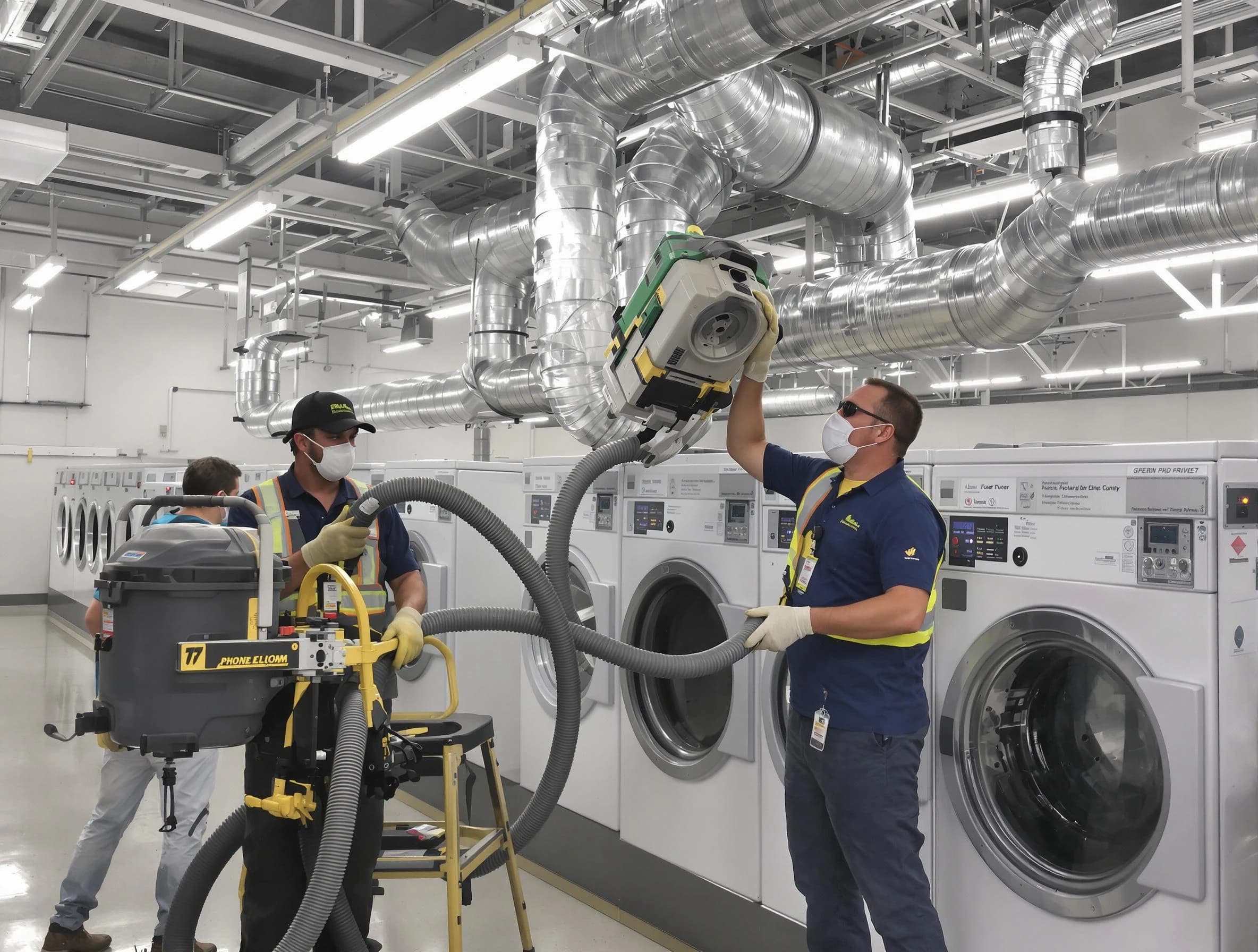 Apache Junction Dryer Vent Cleaning team cleaning large-scale industrial dryer vent systems at a facility in Apache Junction