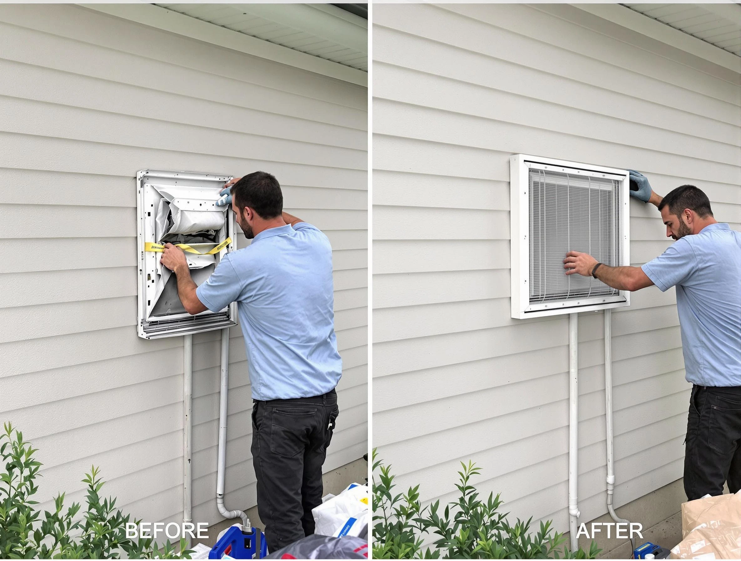 Apache Junction Dryer Vent Cleaning technician installing high-quality dryer vent cover at a residential property in Apache Junction